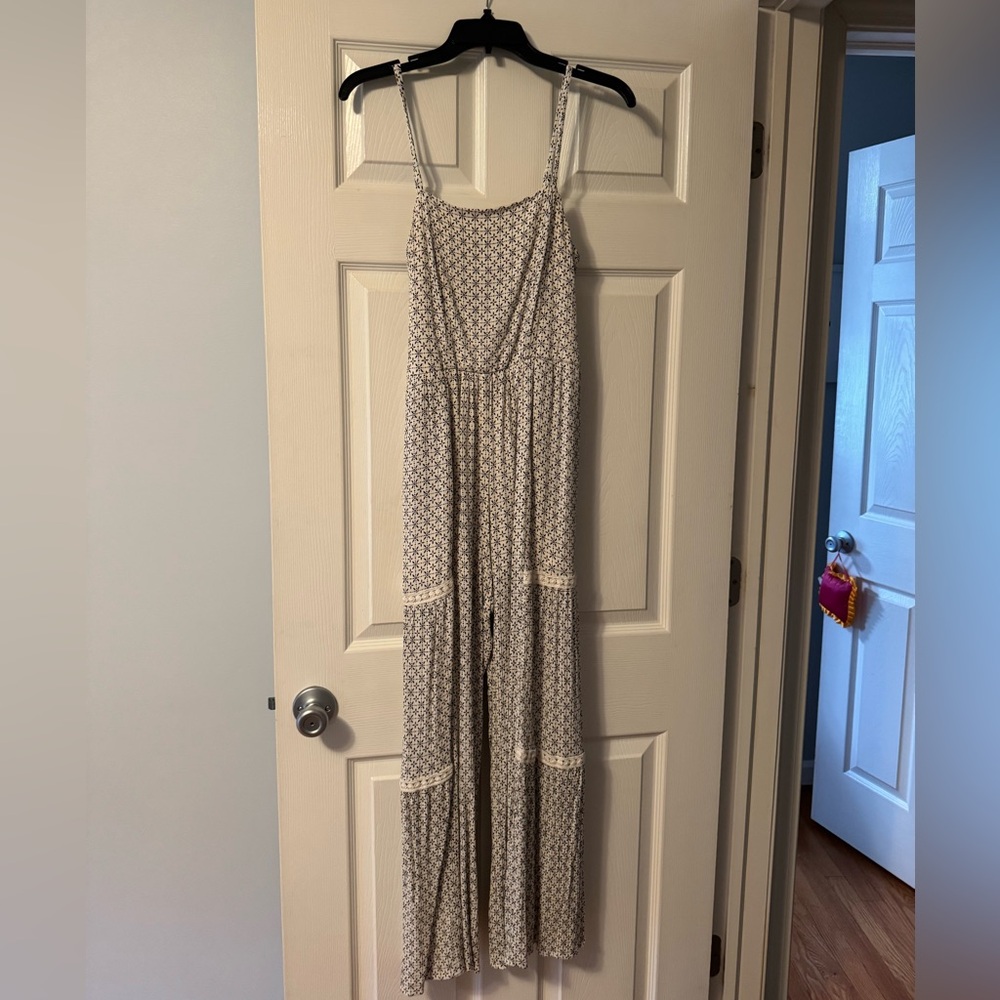 Boho Printed Maxi Jumpsuit in Cream and Black
